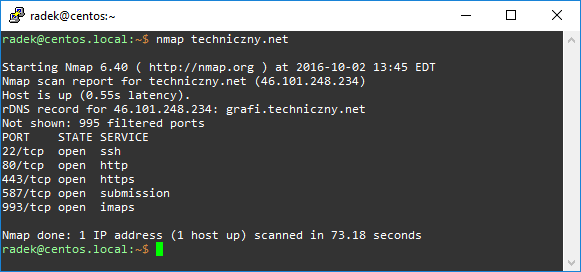 Informacje zwracane przez NMAP pod Linuxem